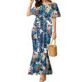 Canterbury-Bankstown Bulldogs Mermaid Dress Tropical Hibiscus Floral Pattern With Blue And White Accents