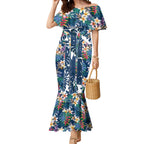 Canterbury-Bankstown Bulldogs Mermaid Dress Tropical Hibiscus Floral Pattern With Blue And White Accents