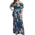 Canterbury-Bankstown Bulldogs Off Shoulder Maxi Dress Tropical Hibiscus Floral Pattern With Blue And White Accents
