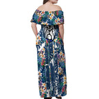 Canterbury-Bankstown Bulldogs Off Shoulder Maxi Dress Tropical Hibiscus Floral Pattern With Blue And White Accents