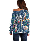 Canterbury-Bankstown Bulldogs Off Shoulder Sweater Tropical Hibiscus Floral Pattern With Blue And White Accents
