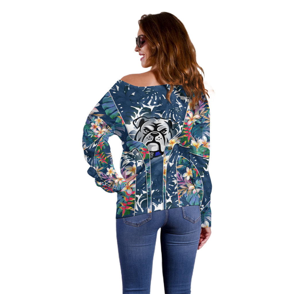 Canterbury-Bankstown Bulldogs Off Shoulder Sweater Tropical Hibiscus Floral Pattern With Blue And White Accents