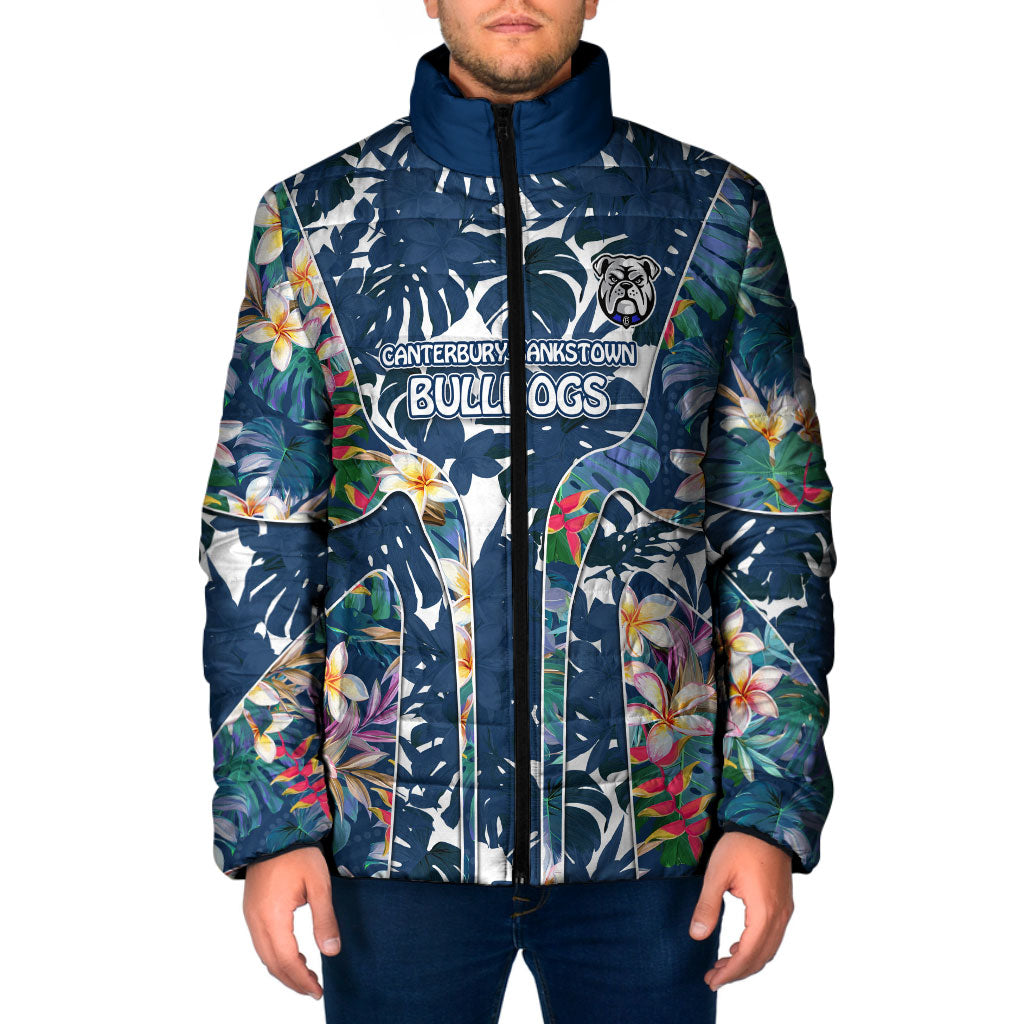 Canterbury-Bankstown Bulldogs Padded Jacket Tropical Hibiscus Floral Pattern With Blue And White Accents