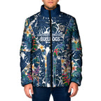 Canterbury-Bankstown Bulldogs Padded Jacket Tropical Hibiscus Floral Pattern With Blue And White Accents