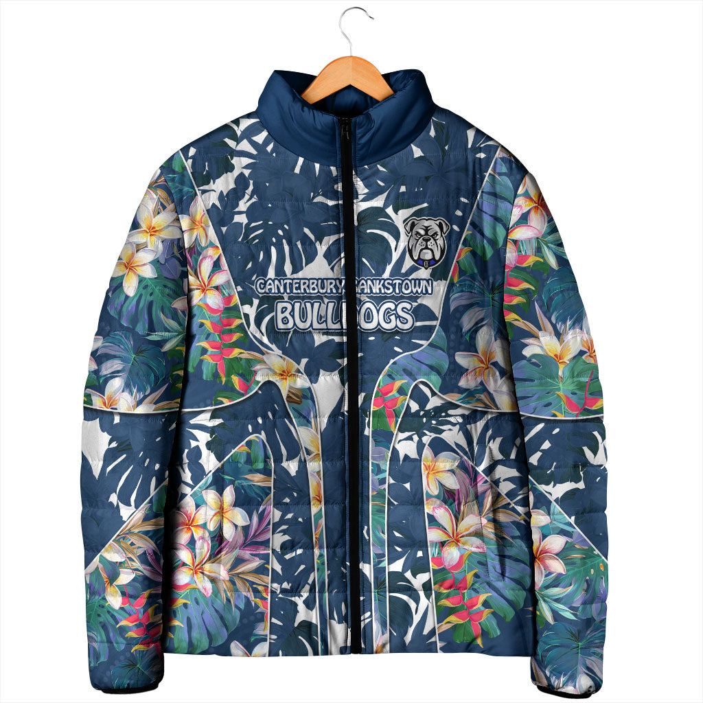 Canterbury-Bankstown Bulldogs Padded Jacket Tropical Hibiscus Floral Pattern With Blue And White Accents
