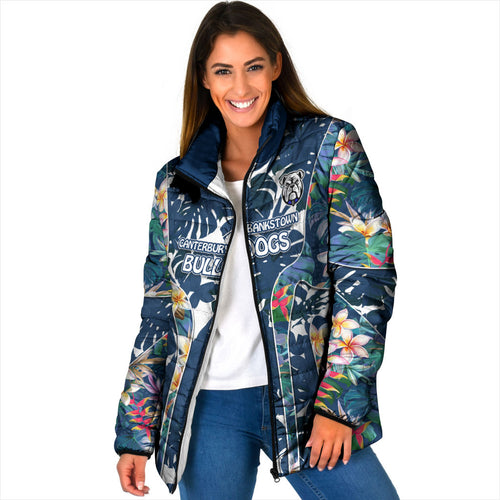 Canterbury-Bankstown Bulldogs Padded Jacket Tropical Hibiscus Floral Pattern With Blue And White Accents