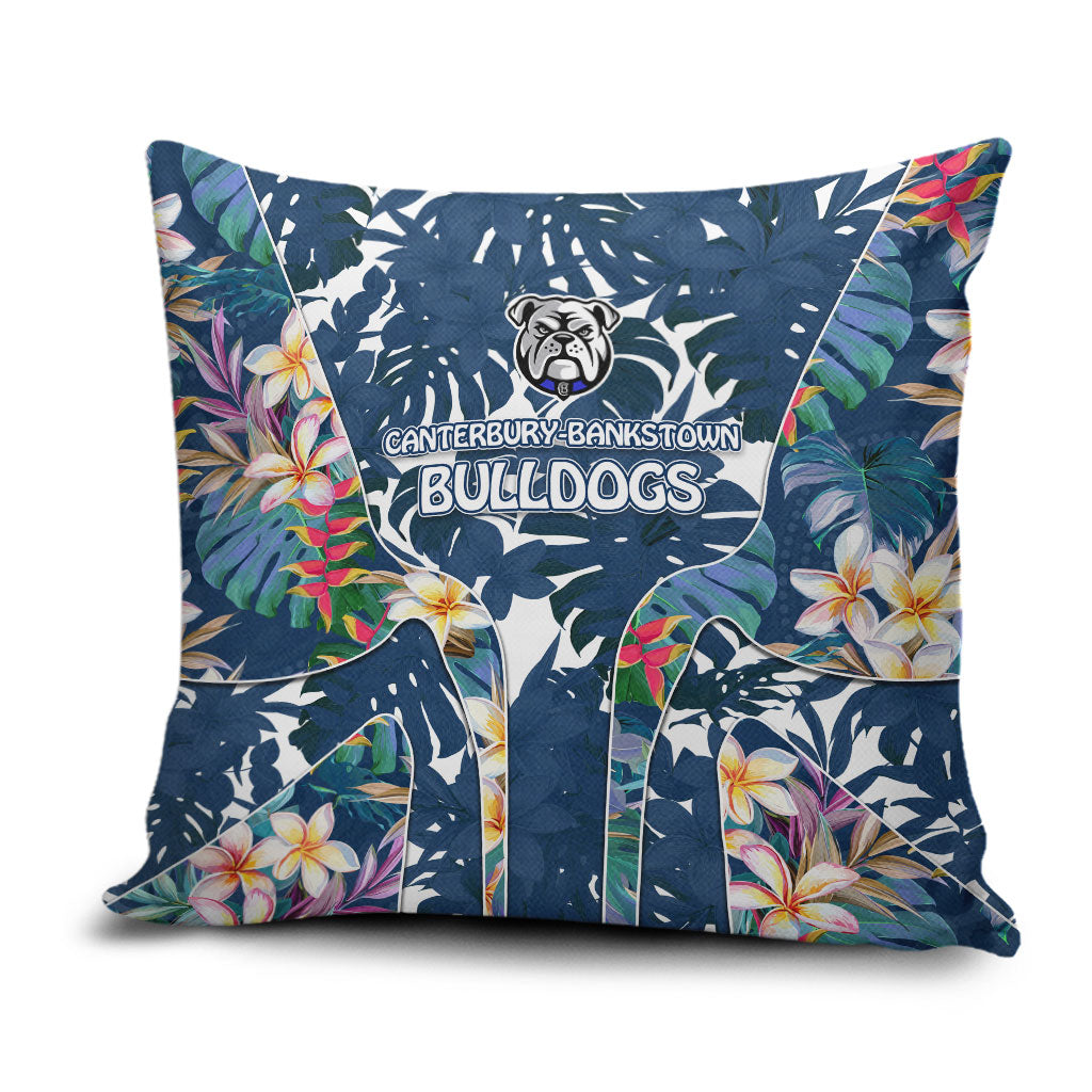 Canterbury-Bankstown Bulldogs Pillow Cover Tropical Hibiscus Floral Pattern With Blue And White Accents