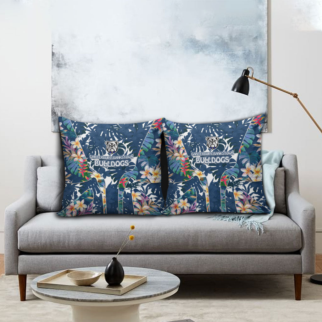 Canterbury-Bankstown Bulldogs Pillow Cover Tropical Hibiscus Floral Pattern With Blue And White Accents