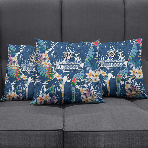 Canterbury-Bankstown Bulldogs Pillow Cover Tropical Hibiscus Floral Pattern With Blue And White Accents