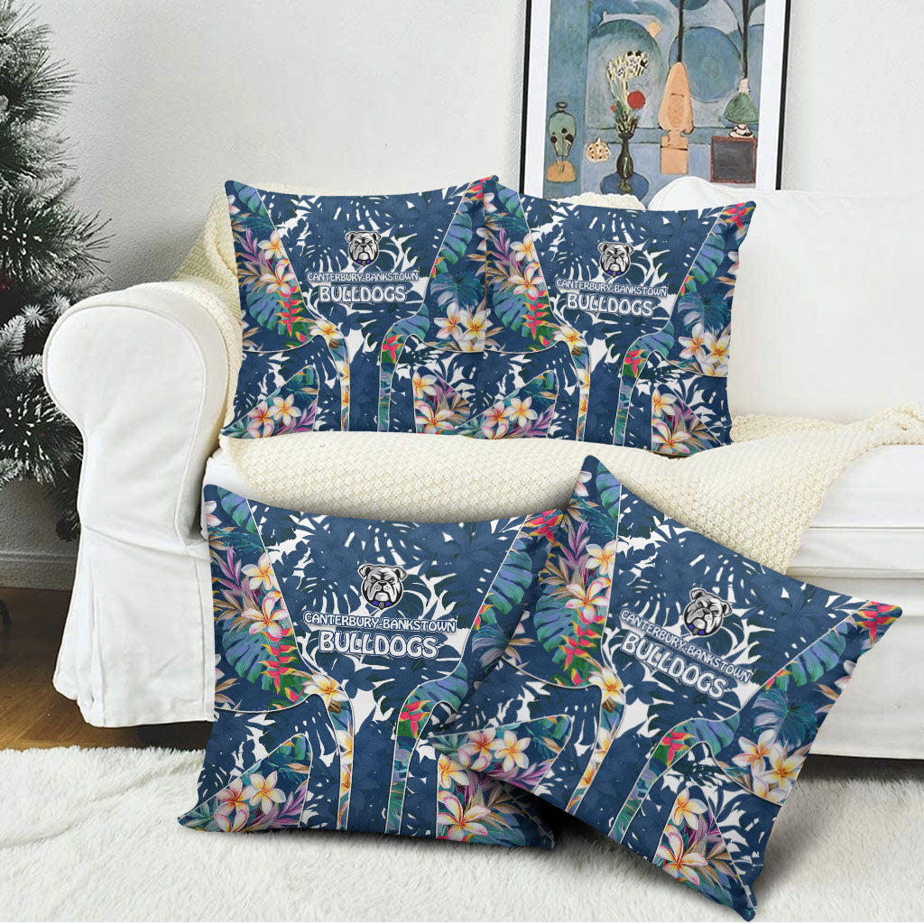 Canterbury-Bankstown Bulldogs Pillow Cover Tropical Hibiscus Floral Pattern With Blue And White Accents