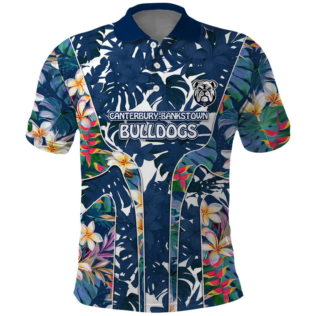 Canterbury-Bankstown Bulldogs Polo Shirt Tropical Hibiscus Floral Pattern With Blue And White Accents