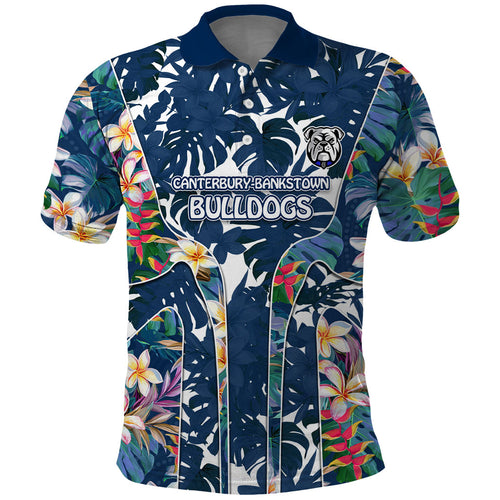 Canterbury-Bankstown Bulldogs Polo Shirt Tropical Hibiscus Floral Pattern With Blue And White Accents