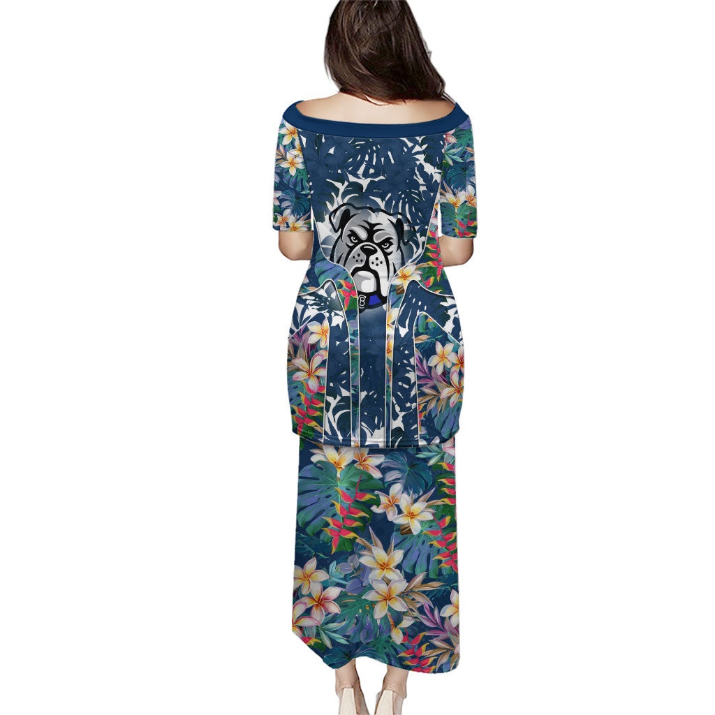 Canterbury-Bankstown Bulldogs Puletasi Tropical Hibiscus Floral Pattern With Blue And White Accents