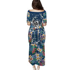 Canterbury-Bankstown Bulldogs Puletasi Tropical Hibiscus Floral Pattern With Blue And White Accents