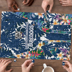 Canterbury-Bankstown Bulldogs Puzzle Tropical Hibiscus Floral Pattern With Blue And White Accents