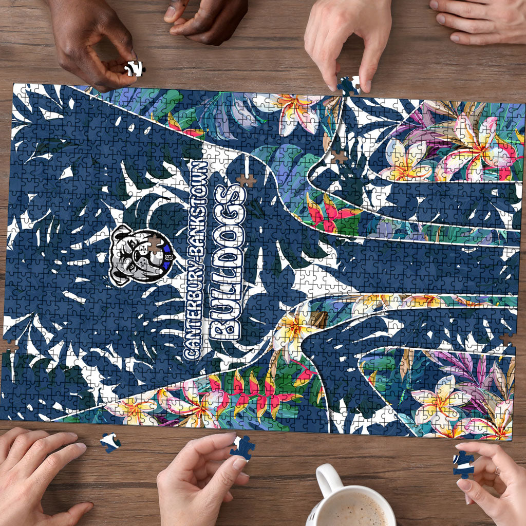 Canterbury-Bankstown Bulldogs Puzzle Tropical Hibiscus Floral Pattern With Blue And White Accents