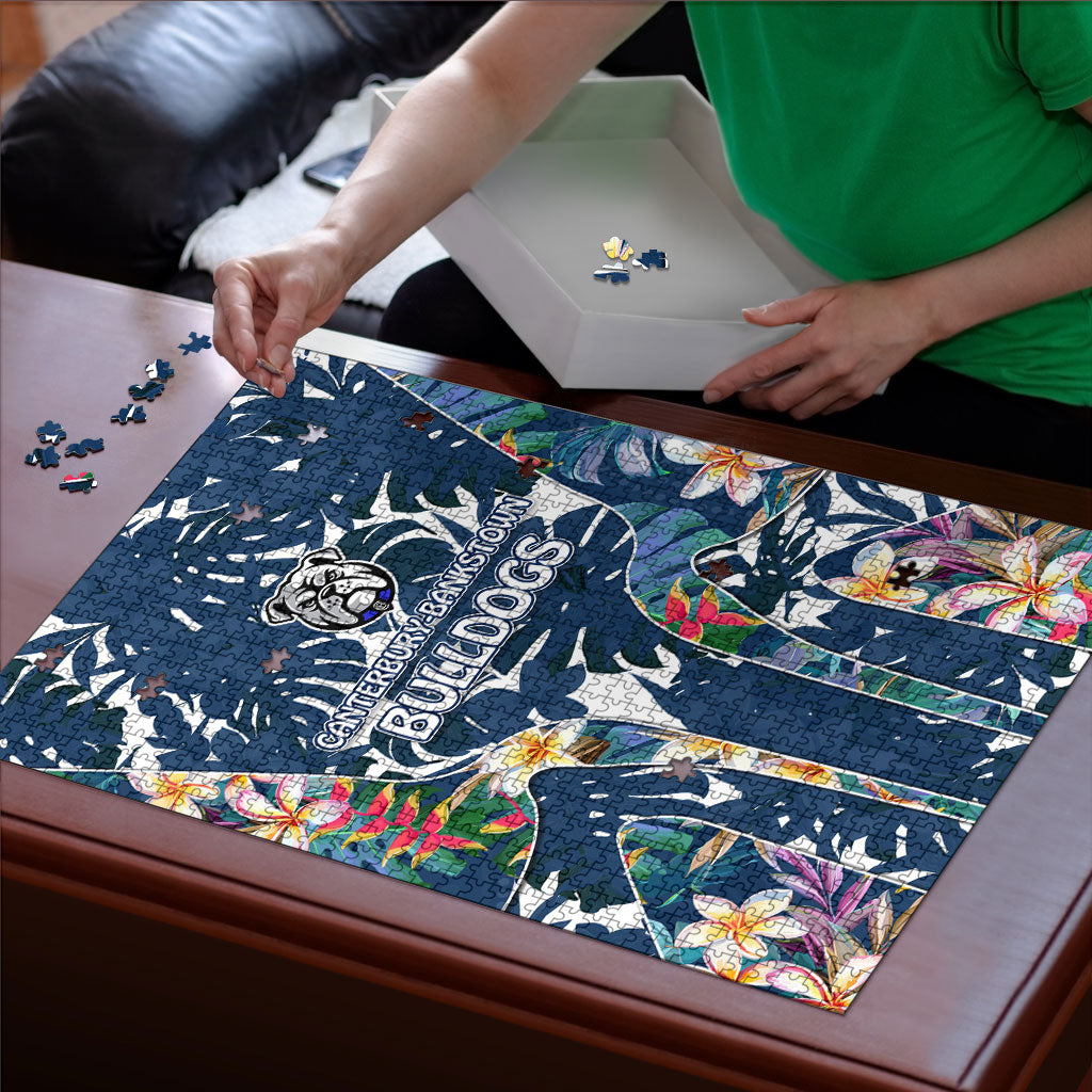 Canterbury-Bankstown Bulldogs Puzzle Tropical Hibiscus Floral Pattern With Blue And White Accents