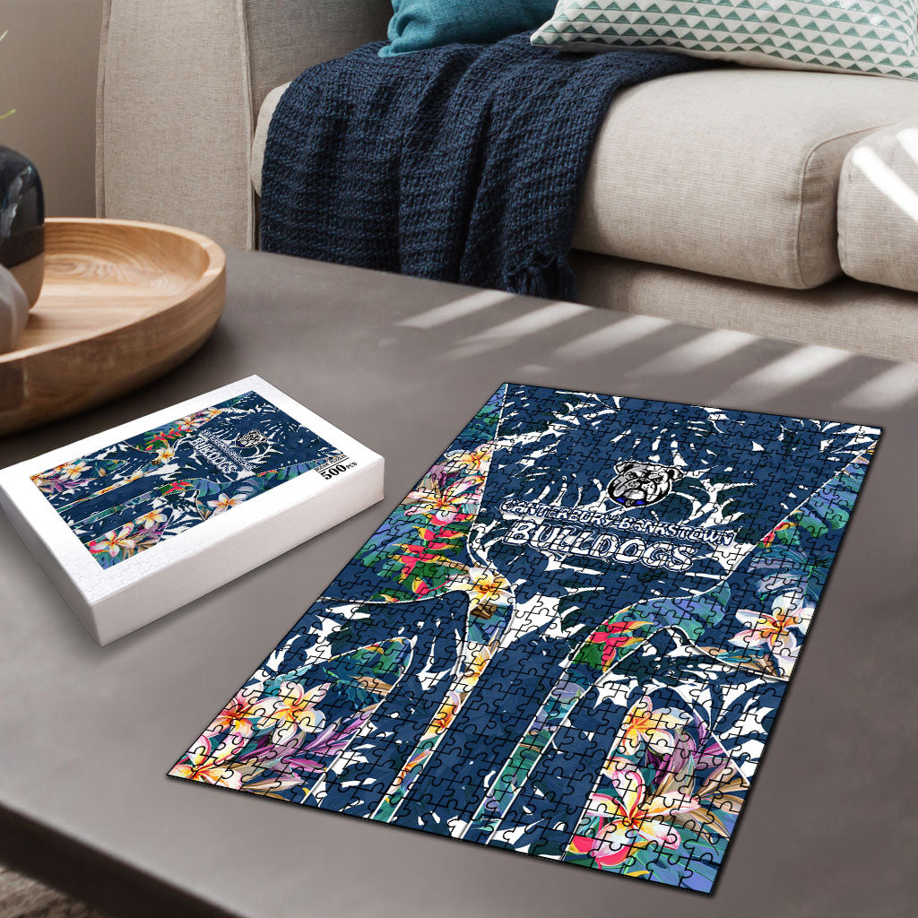 Canterbury-Bankstown Bulldogs Puzzle Tropical Hibiscus Floral Pattern With Blue And White Accents