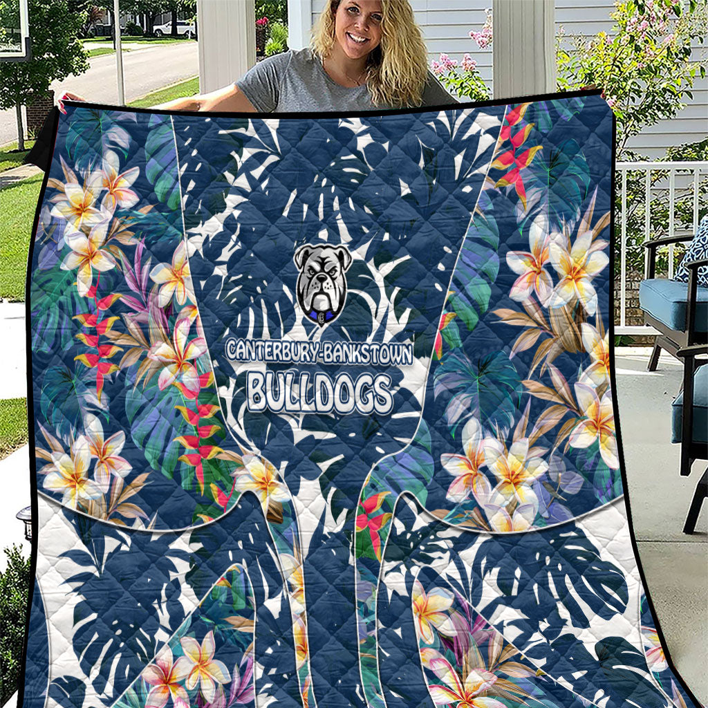 Canterbury-Bankstown Bulldogs Quilt Tropical Hibiscus Floral Pattern With Blue And White Accents