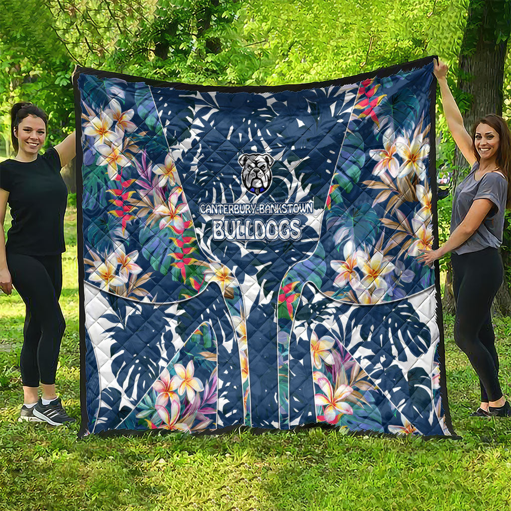Canterbury-Bankstown Bulldogs Quilt Tropical Hibiscus Floral Pattern With Blue And White Accents