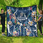 Canterbury-Bankstown Bulldogs Quilt Tropical Hibiscus Floral Pattern With Blue And White Accents
