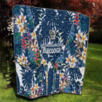Canterbury-Bankstown Bulldogs Quilt Tropical Hibiscus Floral Pattern With Blue And White Accents