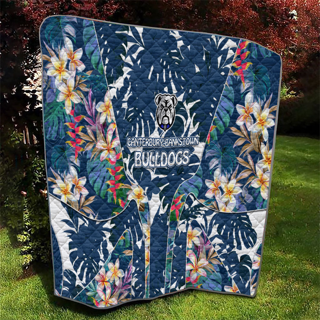 Canterbury-Bankstown Bulldogs Quilt Tropical Hibiscus Floral Pattern With Blue And White Accents