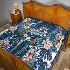Canterbury-Bankstown Bulldogs Quilt Tropical Hibiscus Floral Pattern With Blue And White Accents