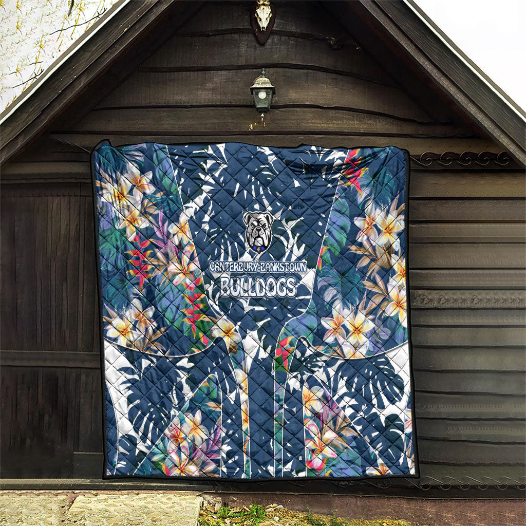 Canterbury-Bankstown Bulldogs Quilt Tropical Hibiscus Floral Pattern With Blue And White Accents
