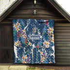 Canterbury-Bankstown Bulldogs Quilt Tropical Hibiscus Floral Pattern With Blue And White Accents