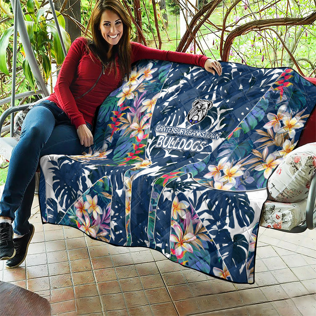 Canterbury-Bankstown Bulldogs Quilt Tropical Hibiscus Floral Pattern With Blue And White Accents