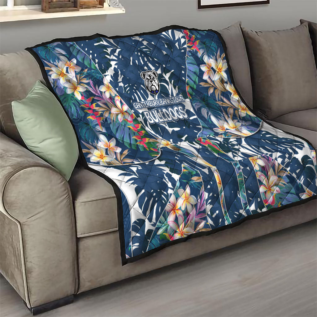 Canterbury-Bankstown Bulldogs Quilt Tropical Hibiscus Floral Pattern With Blue And White Accents