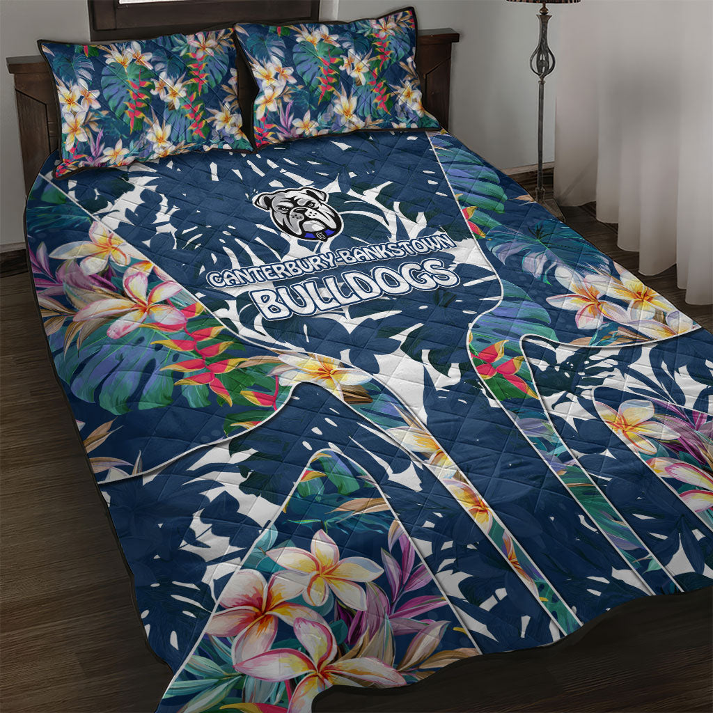 Canterbury-Bankstown Bulldogs Quilt Bed Set Tropical Hibiscus Floral Pattern With Blue And White Accents