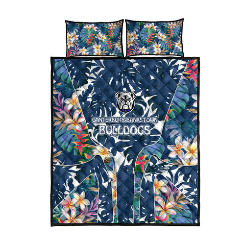 Canterbury-Bankstown Bulldogs Quilt Bed Set Tropical Hibiscus Floral Pattern With Blue And White Accents