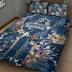 Canterbury-Bankstown Bulldogs Quilt Bed Set Tropical Hibiscus Floral Pattern With Blue And White Accents