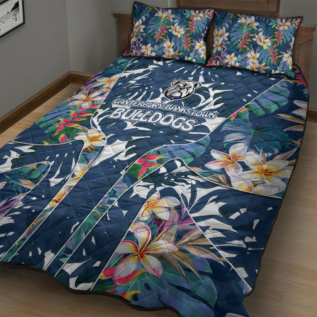 Canterbury-Bankstown Bulldogs Quilt Bed Set Tropical Hibiscus Floral Pattern With Blue And White Accents