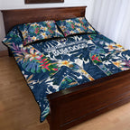 Canterbury-Bankstown Bulldogs Quilt Bed Set Tropical Hibiscus Floral Pattern With Blue And White Accents