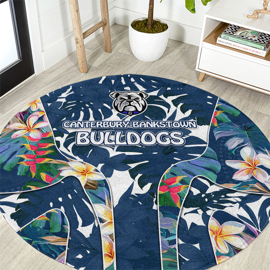 Canterbury-Bankstown Bulldogs Round Carpet Tropical Hibiscus Floral Pattern With Blue And White Accents