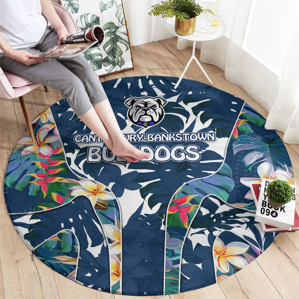 Canterbury-Bankstown Bulldogs Round Carpet Tropical Hibiscus Floral Pattern With Blue And White Accents