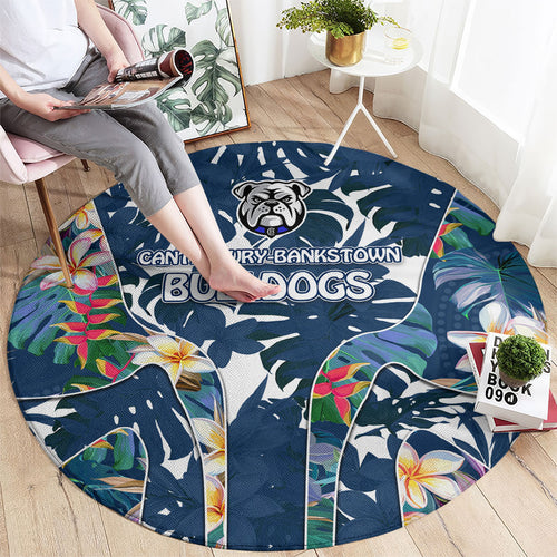 Canterbury-Bankstown Bulldogs Round Carpet Tropical Hibiscus Floral Pattern With Blue And White Accents