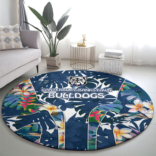 Canterbury-Bankstown Bulldogs Round Carpet Tropical Hibiscus Floral Pattern With Blue And White Accents