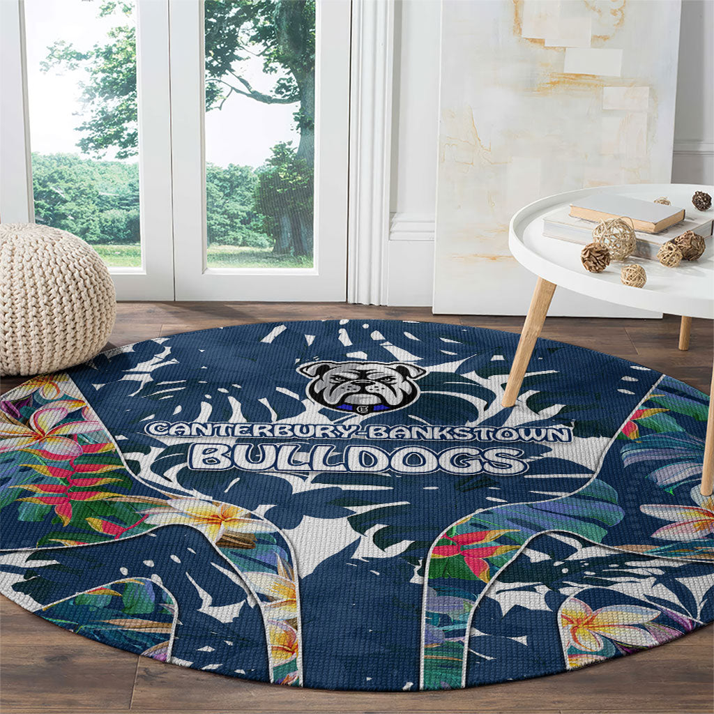 Canterbury-Bankstown Bulldogs Round Carpet Tropical Hibiscus Floral Pattern With Blue And White Accents