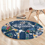 Canterbury-Bankstown Bulldogs Round Carpet Tropical Hibiscus Floral Pattern With Blue And White Accents