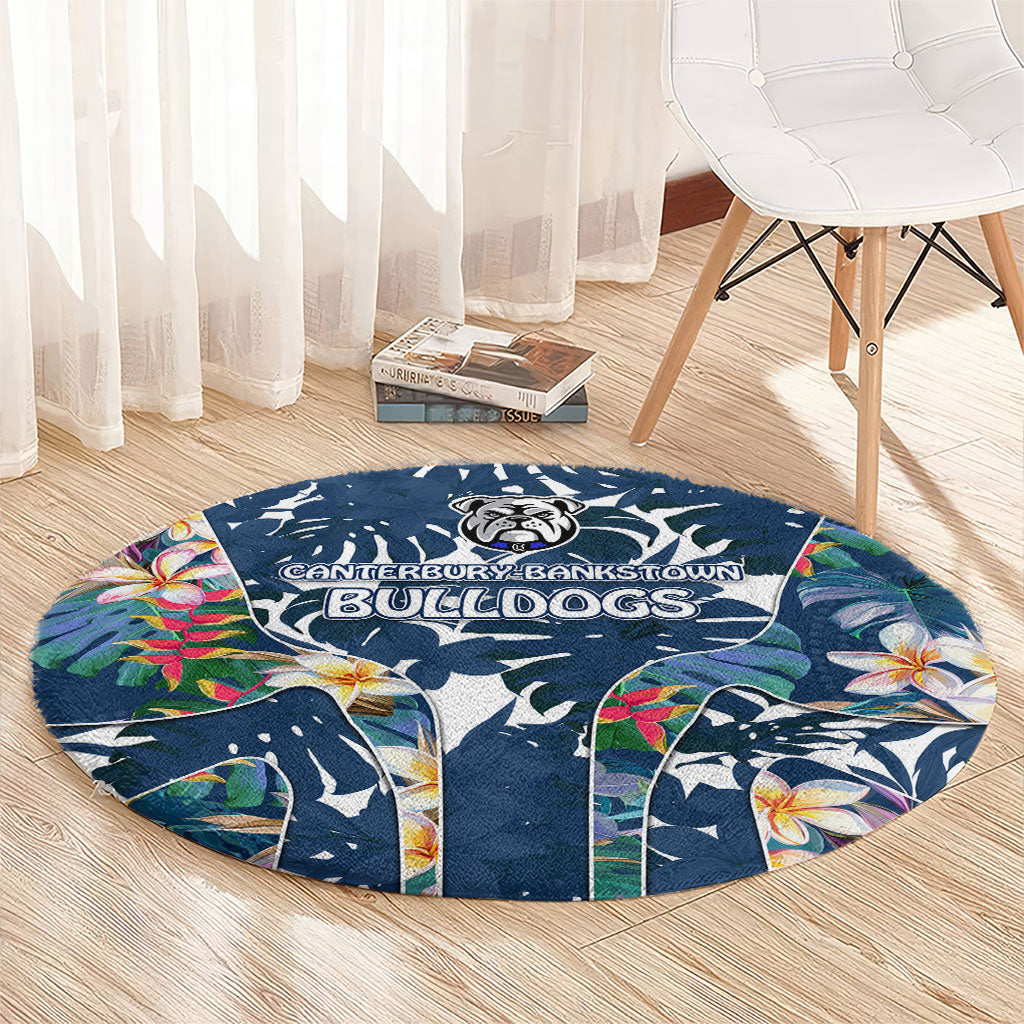 Canterbury-Bankstown Bulldogs Round Carpet Tropical Hibiscus Floral Pattern With Blue And White Accents