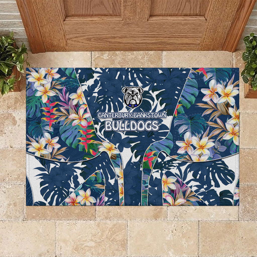 Canterbury-Bankstown Bulldogs Rubber Doormat Tropical Hibiscus Floral Pattern With Blue And White Accents