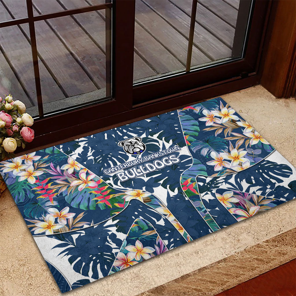Canterbury-Bankstown Bulldogs Rubber Doormat Tropical Hibiscus Floral Pattern With Blue And White Accents