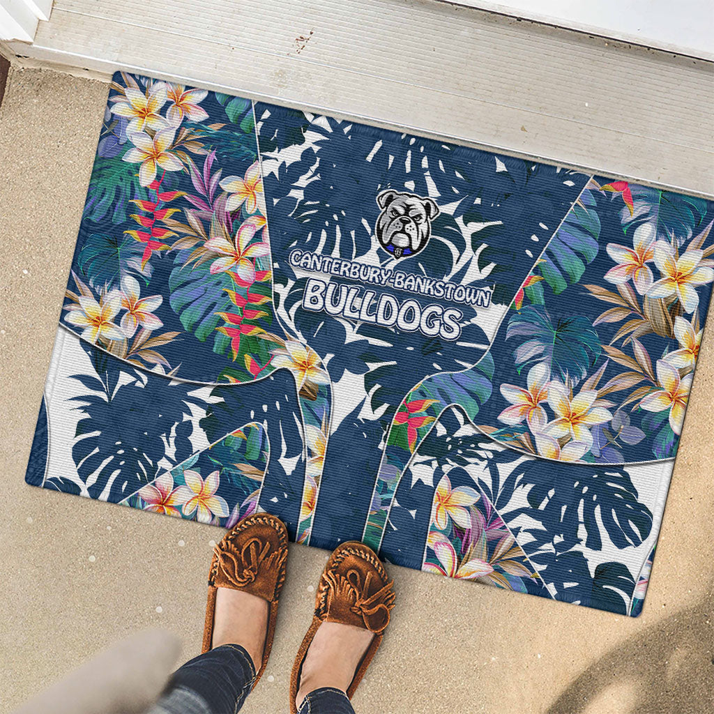 Canterbury-Bankstown Bulldogs Rubber Doormat Tropical Hibiscus Floral Pattern With Blue And White Accents