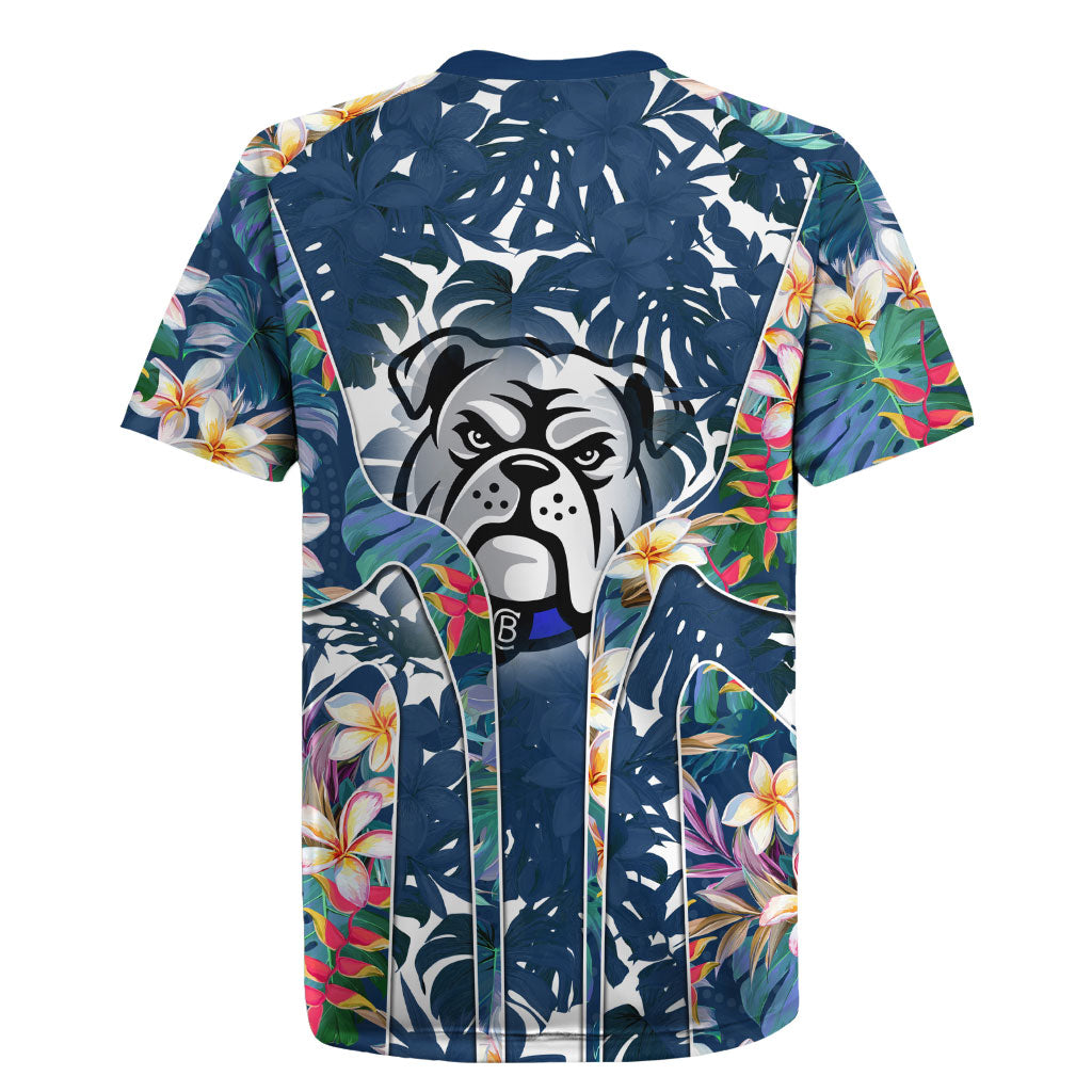 Canterbury-Bankstown Bulldogs Rugby Jersey Tropical Hibiscus Floral Pattern With Blue And White Accents