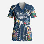 Canterbury-Bankstown Bulldogs Scrub Top Tropical Hibiscus Floral Pattern With Blue And White Accents