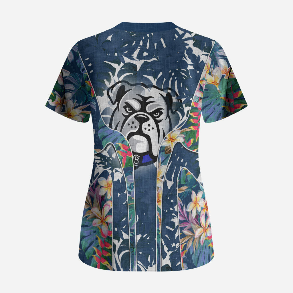 Canterbury-Bankstown Bulldogs Scrub Top Tropical Hibiscus Floral Pattern With Blue And White Accents
